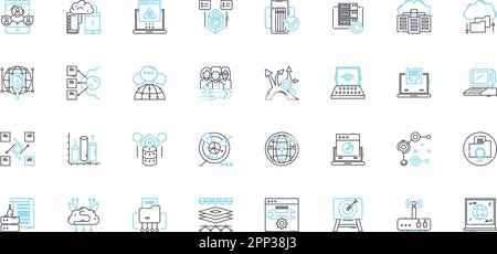 Ensemble d'icônes linéaires de chiffrement de données. Sécurité, cryptographie, confidentialité, protection, vie privée, Décryptage, vecteur de ligne de chiffrement et signes de concept. Clé Illustration de Vecteur
