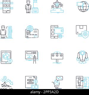 Ensemble d'icônes linéaires de promotion publicitaire. Marketing, marquage, publicité, sensibilisation, promotion, Campagne, vecteur de ligne d'influence et signes de concept Illustration de Vecteur
