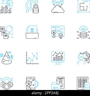 Ensemble d'icônes linéaires d'analyse concurrentielle. Concurrence, marché, rivaux, SWOT, Benchmarking, Différenciation, vecteur de ligne d'écart et signes de concept. Évaluation Illustration de Vecteur