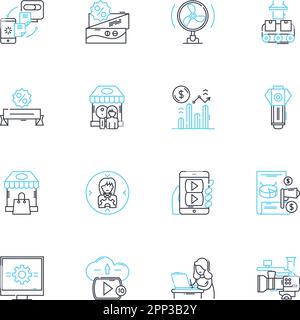 Affiliation publicité linéaire icônes ensemble. Commission, Partenariat, référence, revenu, affilié, Revenus, vecteur de ligne de collaboration et signes de concept Illustration de Vecteur