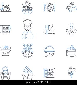 Collection d'icônes de snack-bar. Énergie, rapide, en forme de morsure, rafraîchissement, hors-d'œuvre, Illustration vectorielle et linéaire saine et délicieuse. Nutritif Illustration de Vecteur