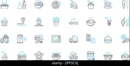 Ensemble d'icônes linéaires de repas rapide. Rapide, pratique, facile, simple, nutritif, Délicieux, abordable, vecteur de ligne et des signes de concept. Sain, savoureux, remplissage Illustration de Vecteur