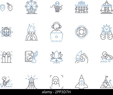 Collection d'icônes de la ligne du régulateur de vitesse. Aventure, Voyage, Luxe, Océan, exploration, Relaxation, vecteur de vacances et illustration linéaire. Destinations Illustration de Vecteur