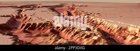 Œuvres d'art panoramiques d'un canyon martien Banque D'Images