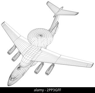 Avion de commande de surveillance et de communication avec dôme radar rotatif. AWACS, système de contrôle des avertissements aériens Illustration de Vecteur