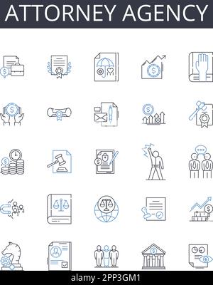 Collection d'icônes de ligne d'agence d'avocats. Cabinet d'avocats, Bureau d'avocats, compagnie d'avocats, bureau d'avocats, agence juridique, Procureur, Barrister Illustration de Vecteur