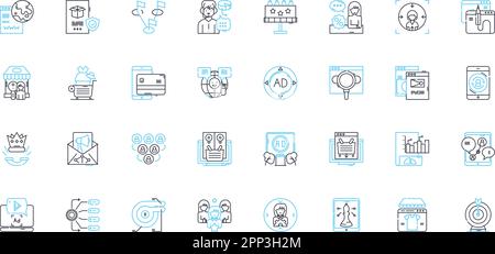 Jeu d'icônes linéaires d'agence numérique. Innovation, Stratégie, créativité, conception, développement, Marketing, vecteur de ligne analytique et panneaux de concept. Marquage Illustration de Vecteur