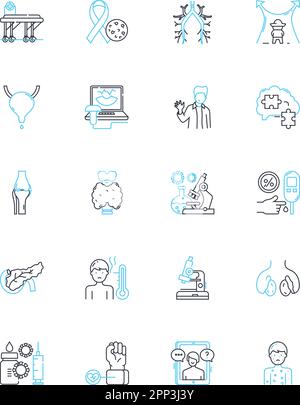 Ensemble d'icônes linéaires de condition génétique. Mutation, chromosome, hérédité, désordre, gène, Syndrome, vecteur de ligne de suppression et signes de concept. Duplication Illustration de Vecteur