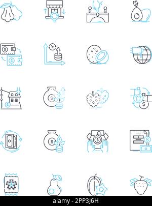 Jeu d'icônes linéaires de transfert de notaire. paiement, change de devises, virement bancaire, mygram, western union, transferts internationaux, ligne en devises étrangères Illustration de Vecteur