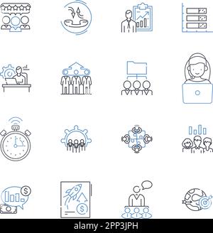 Collection d'icônes de ligne d'espace de travail coopératif. Collaboration, communauté, flexibilité, Nerking, productivité, Synergie, vecteur de ressources partagées et linéaire Illustration de Vecteur