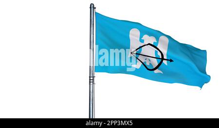 A digital illustration of a flag of the Seljuk Empire waving against a bright yellow sky Stock Photo