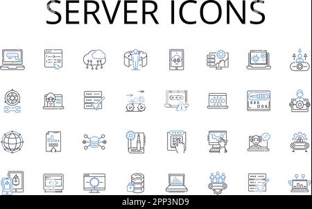 Collection d'icônes de ligne d'icônes de serveur. Symboles d'ordinateur, graphiques de bureau, boutons d'interface, icônes d'application, symboles en ligne, Boutons virtuels, icônes Web Illustration de Vecteur