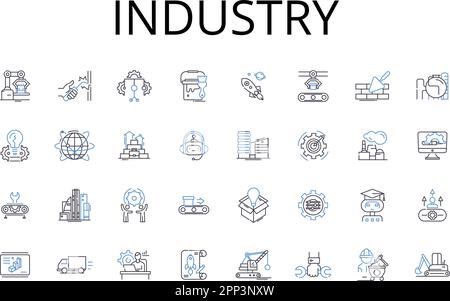 Collection d'icônes du secteur. Commerce, affaires, économie, fabrication, productivité, Commerce, vecteur sectoriel et illustration linéaire. Marché Illustration de Vecteur