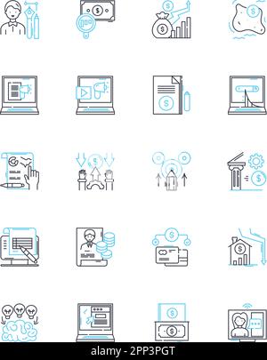 Jeu d'icônes linéaires de bourse. Actions, investissement, marché, négociation, actions, Bull, vecteur ligne de l'ours et signes de concept. Portefeuille,dividende,profil de risque Illustration de Vecteur