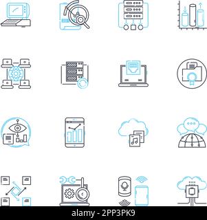 Ensemble d'icônes linéaires de chiffrement de données. Sécurité, cryptographie, confidentialité, protection, vie privée, Décryptage, vecteur de ligne de chiffrement et signes de concept. Clé Illustration de Vecteur