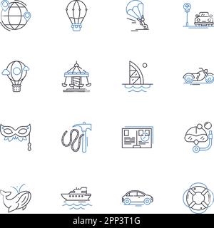 Collection d'icônes de la gamme Meandering migrants. Voyages, itinéraires, migration, Wanderlust, Trekking, Itinérance, vecteur de pèlerinage et illustration linéaire Illustration de Vecteur