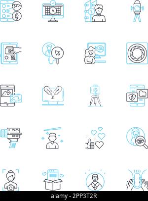 Jeu d'icônes linéaires des médias d'information. Journalisme, radiodiffusion, titres, reportage, presse, Médias, vecteur de ligne d'ancrage et signes conceptuels. Breaking, Editorial Illustration de Vecteur