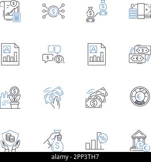 Collection d'icônes de la ligne d'équipe de stock. Opérations, actions, investissements, analyse, portefeuille, Dividendes, vecteur de marché et illustration linéaire. Bénéfices Illustration de Vecteur