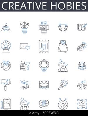 Collection Creative hobies Line Icons. Des entreprises audacieuses, des passions audacieuses, des fantaisies fantaisistes, des passe-temps novateurs, des versions originales, Activités originales Illustration de Vecteur