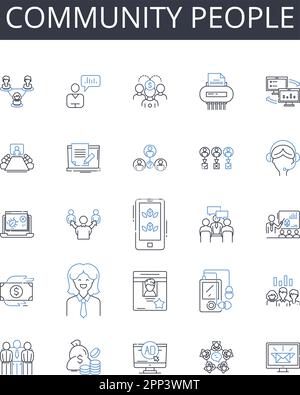 Collection d'icônes de la gamme de personnes de la communauté. Plaidoyer, avocat, litige, juridique, Justice, Intégrité, vecteur de représentation et illustration linéaire Illustration de Vecteur