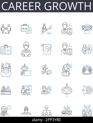 Collection d'icônes de ligne de développement de carrière. Habile, Artisan, Expert, Talent, Créatif, Fabrication, vecteur Ingenuity et illustration linéaire. Maîtrise Illustration de Vecteur