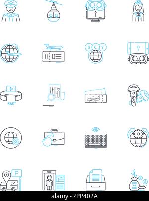 Jeu d'icônes linéaires de réalité augmentée. Hologramme, superposition, interactif, immersif, virtuel, Projection, vecteur de ligne numérique et signes conceptuels. Améliorer Illustration de Vecteur