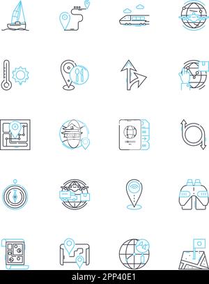 Ensemble d'icônes linéaires de navigation par satellite. GPS, satellites, navigation, coordonnées, suivi, Cartographie, vecteur de ligne globale et signes conceptuels. Précision Illustration de Vecteur