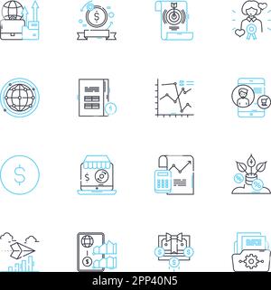 Jeu d'icônes linéaires de police de notaire. Inflation, taux d'intérêt, équilibre de notaire, déflation, mon offre, Marché obligataire, vecteur de ligne de devise et signes conceptuels Illustration de Vecteur