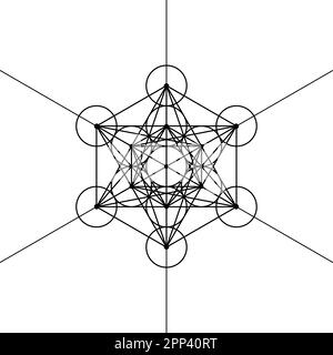 Cube Metatrons, fleur de vie. Géométrie sacrée, élément graphique vecteur isolé Illustration. Solides platoniques Mystic Icon, dessin géométrique abstrait Illustration de Vecteur