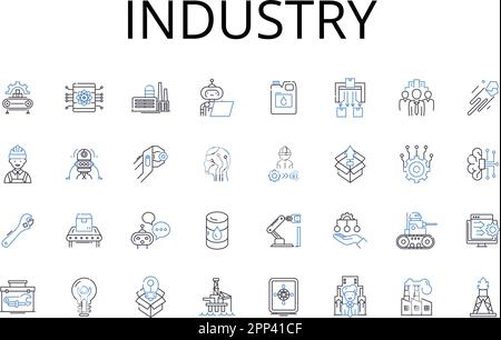 Collection d'icônes du secteur. Commerce, affaires, économie, fabrication, productivité, Commerce, vecteur sectoriel et illustration linéaire. Marché Illustration de Vecteur
