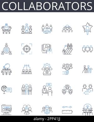 Collection d'icônes de ligne collaborateurs. Associés, partenaires, alliés, compagnons, aides, Supports, cohortes vecteur et illustration linéaire. Confidents Illustration de Vecteur