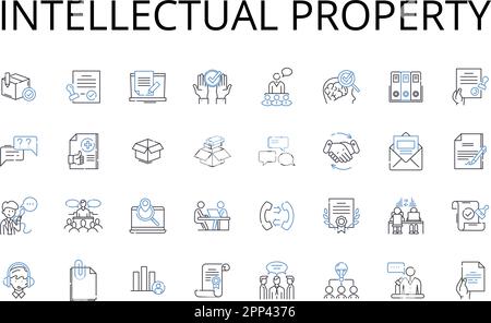 Collection d'icônes de ligne de propriété intellectuelle. Propriété privée, droits juridiques, lois sur le droit d'auteur, secrets commerciaux, inventions brevetées, Données propriétaires Illustration de Vecteur