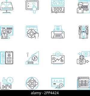 Jeu d'icônes linéaires de calcul numérique. Algorithme, binaire, Cloud, compilateur, Cybersécurité, Données, débogage du vecteur de ligne et des signes de concept. Chiffrement Illustration de Vecteur