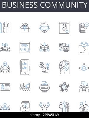 Collection d'icônes de la communauté d'affaires. Secteur commercial, Organisation commerciale, nerk de l'entreprise, cercle des entrepreneurs, quartier financier, Ventes Illustration de Vecteur