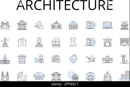 Collection d'icônes de ligne d'architecture. Ingénierie, Bâtiment, conception, planification, Construction, Présentation, vecteur de structure et illustration linéaire Illustration de Vecteur