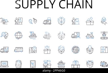 Collection d'icônes de chaîne logistique. Chaîne de valeur, nerk logistique, flux de fabrication, canal de distribution, pipeline de produits, Pipeline des opérations Illustration de Vecteur