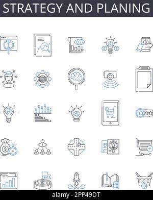 Collection d'icônes de stratégie et de ligne de planification. Espoir et optimisme, libre et indépendant, Trusrthy et fiable, perspicacité et compréhension, flexibilité et Illustration de Vecteur