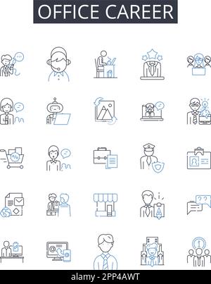Collection Office Career Line Icons. Échelle d'entreprise, trajectoire professionnelle, parcours de direction, progression de l'entreprise, avancement du travail, Profession Illustration de Vecteur