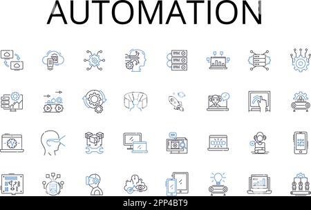 Collection d'icônes de ligne d'automatisation. Mécanisation, innovation, modernisation, numérisation, informatisation, Optimisation, rationalisation des vecteurs et Illustration de Vecteur