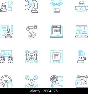 Ensemble d'icônes linéaires de fabrication numérique. Impression D, découpe au laser, fraisage CNC, fabrication additive, prototypage rapide, Modélisation des dépôts fusionnés Illustration de Vecteur