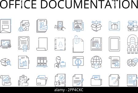 Collection d'icônes de ligne de documentation Office. Documents juridiques, dossiers de l'entreprise, correspondance d'affaires, documents administratifs, dossiers du personnel Illustration de Vecteur