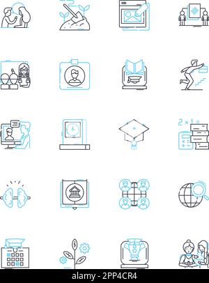 Jeu d'icônes linéaires compétences techniques. Codage, ingénierie, programmation, développement, conception, Nerking, résolution des problèmes de vecteur de ligne et de signes de concept Illustration de Vecteur