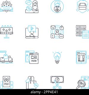 Ensemble d'icônes linéaires de vente d'e-commerce. Marketing, conversion, ventes, trafic, paiement, Affiliés, Promotions vecteur de ligne et signes de concept. Exécution Illustration de Vecteur