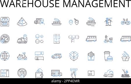 Collection d'icônes de ligne de gestion d'entrepôt. Contrôle des stocks, gestion de la distribution, gestion de la logistique, gestion des stocks, chaîne d'approvisionnement Illustration de Vecteur