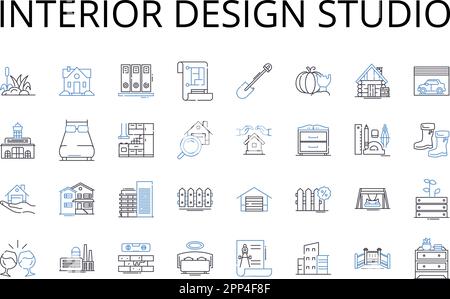 collection d'icônes de la gamme studio de design d'intérieur. Maison décoration studio, agence de décoration intérieure, entreprise de planification de l'espace, atelier de conception, entreprise d'ameublement Illustration de Vecteur