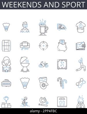 Collection Weekends and sport Line Icons. Le samedi et les activités sportives, le dimanche et les loisirs physiques, les week-ends et les jeux en plein air, les jours de repos et Illustration de Vecteur