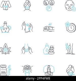 Ensemble d'icônes linéaires de guérison naturelle. Plantes, cristaux, Mindfulness, méditation, Aromatherapy, Naturopathie, vecteur de la ligne d'acupuncture et signes conceptuels Illustration de Vecteur