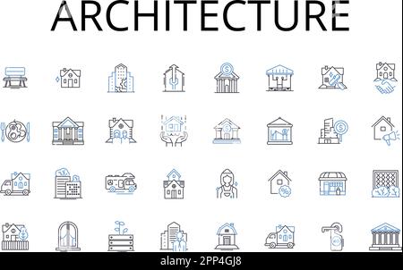 Collection d'icônes de ligne d'architecture. Ingénierie, Bâtiment, conception, planification, Construction, Présentation, vecteur de structure et illustration linéaire Illustration de Vecteur