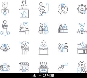 Collection d'icônes de la ligne de technologie des biens immobiliers. PropTech, automatisation, blockchain, réalité augmentée, apprentissage machine, Analyse des données, analyse des vecteurs et Illustration de Vecteur