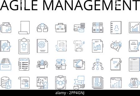 Collection d'icônes de ligne de gestion agile. Leadership Lean, planification dynamique, stratégie adaptative, approche proactive, travail d'équipe intégré, Créatif Illustration de Vecteur